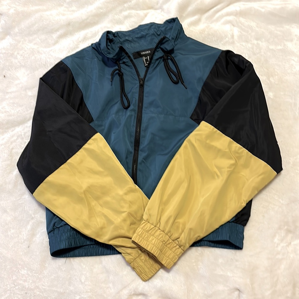 F21 | Teal and Yellow Colorblock Windbreaker